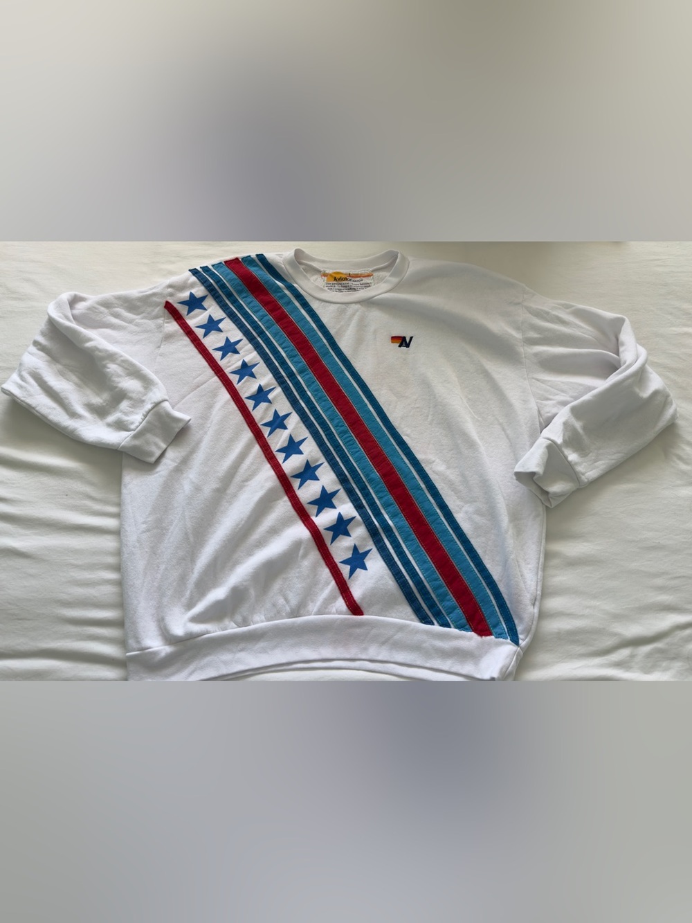 Aviator Nation White Sweatshirt RED, WHITE & BLUE Stars & Stripes, USA